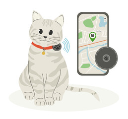 Cat GPS Tracker with Location Pin in Mobile App.