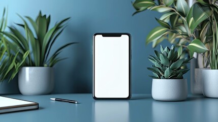 Phone mockup template with plants for app presentation and advertising