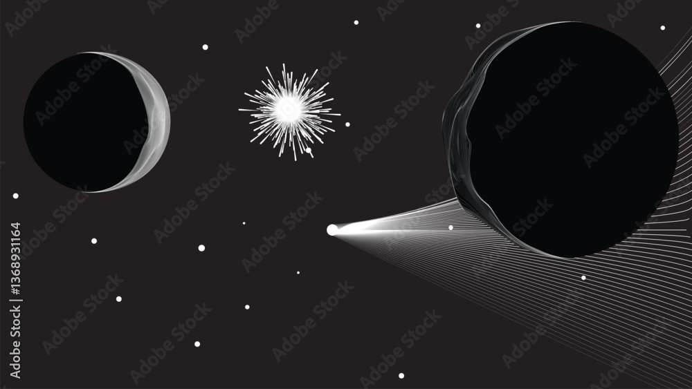 Canvas Prints star and moon and comet in outer space. futuristic landscape, with lines texture . space landscape w