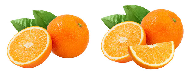 Orange fruit with half isolated on white background with full depth of field