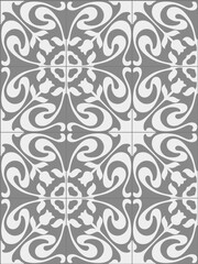 Hydraulic tile. Art Nouveau style in gray and white. Floral design in ceramic.