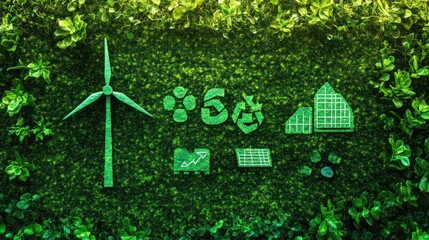 Naklejka premium Green Eco Symbols on Mossy Wall