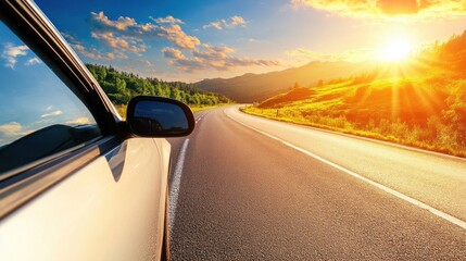 Obraz premium Scenic Driveway Car Trip Sunset Mountains