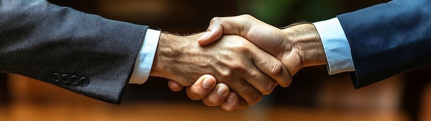 Fototapeta premium Close-up of a firm handshake between two businessmen.