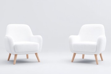 Two modern white fluffy armchairs