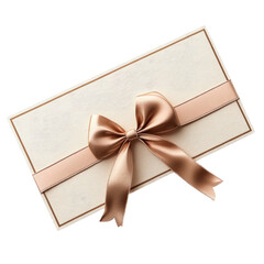 An elegant cream gift card adorned with a delicate rose gold satin ribbon bow, perfect for a special occasion or heartfelt message.