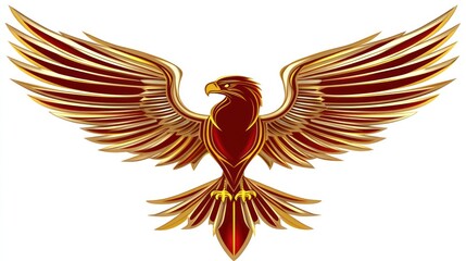 Golden Eagle in Flight Majestic Wings Spread with Red and Gold Feathers Symbolizing Strength