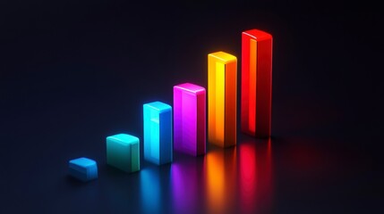 Colorful 3D bar graph showing upward trend, growth, and success.