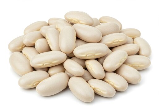 A pile of lima beans on a white background creating a simple and clean food photography image