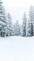 Obraz premium Snow-covered path through a serene winter forest
