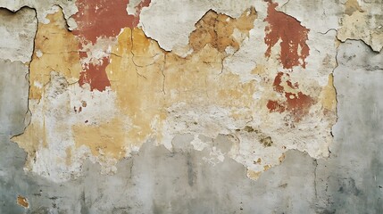 Fototapeta premium Aged fresco-style wall, Renaissance painting fragments on old cracked plaster