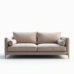 Stylish beige sofa with plush cushions and decorative pillows, perfect for modern living spaces.