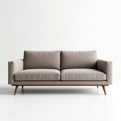 Stylish gray sofa with wooden legs, perfect for modern living spaces.