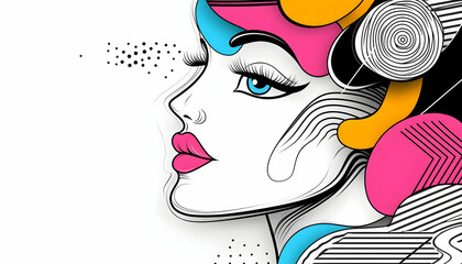 Stylish woman's profile with vibrant abstract art