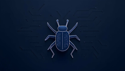 Stylized insect on a circuit board background, representing a digital bug or virus