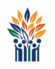 Stylized tree with diverse leaves and community figures