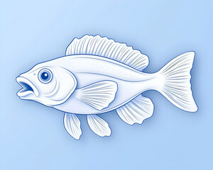 Stylized white fish illustration on light blue background