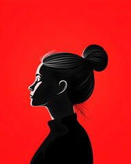 Silhouetted woman with bun, profile view against red background
