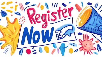 Colorful online registration announcement