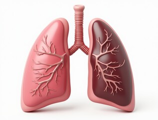 Fototapeta premium Healthy pink lungs next to dark smoker’s lungs, realistic design on white, medical education theme.