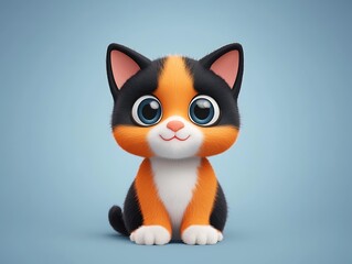 Fototapeta premium Cute Cartoon Kitten with Blue Background. (1)