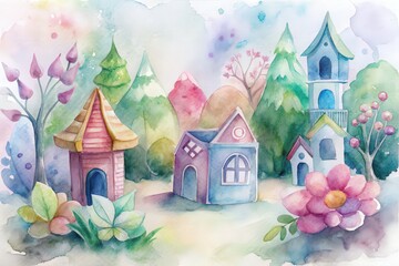 water color set of miniature play houses