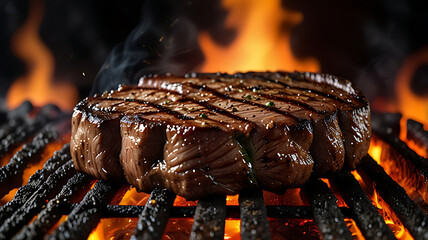 Mouthwatering Steak on Barbecue with Fiery Glow

