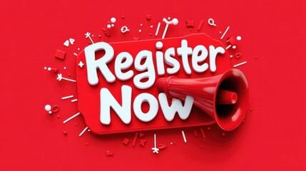 Red megaphone announces registration