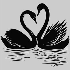 a swan forming a heart shape with its neck silhouette vector design art and illustration