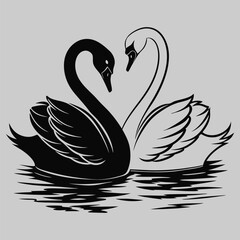 a swan forming a heart shape with its neck silhouette vector design art and illustration