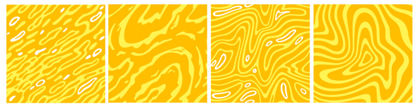 Abstract Vector Juice Texture. Yellow Splash Seamless Pattern. Liquid Fruit Water Background. Orange, Lemon and Mango Juice Swirl Illustration