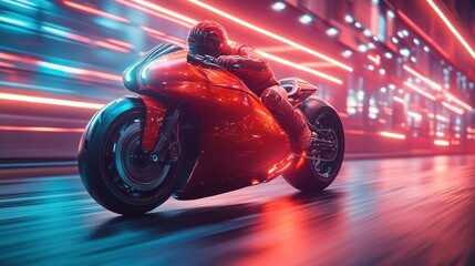 Obraz premium Motorcycle night neon city