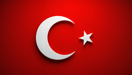 Turkish crescent and star on deep red background, national symbolism