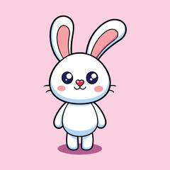 Obraz premium Cute White Bunny on a Pink Background Cartoon Art Illustration Vector Design