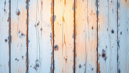 Obraz premium Close-up of weathered and textured wood planks bathed in the warm sunlight.