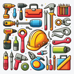 Construction instruments cartoon illustration set stock illustration