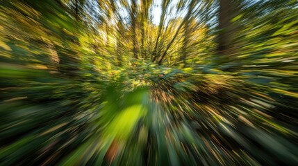 Obraz premium Abstract forest scene, vibrant greens, blurred motion.