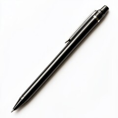 Classic black mechanical pencil with metal clip isolated on a white background for professional writing tools