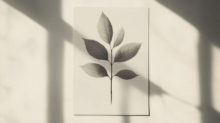Grayscale Leaf Illustration with Shadow and Light