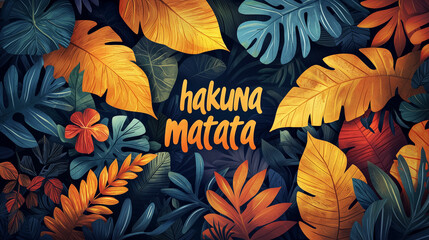 Hakuna Matata text illustration with leaves resembling forest jungle concept