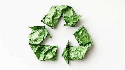 Green recycled paper symbol representing sustainability and environmental responsibility in a creative design