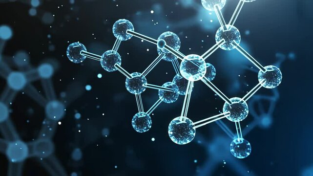 Dynamic transformation of molecular structures in a vibrant blue digital environment