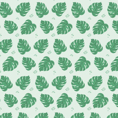Seamless tropical pattern with green monstera leaves on a light background. Ideal for wallpaper, fabric, wrapping, and home decor. Fresh, modern, and nature-inspired design.