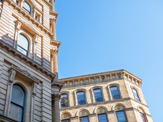 Tall 19th century neoclassical buildings in the Bradford Little Germany District