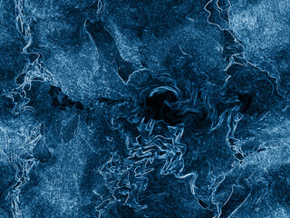 Digital seamless pattern created from a photograph with an abstract motif reminiscent of a rock or the sea, in shades of blue