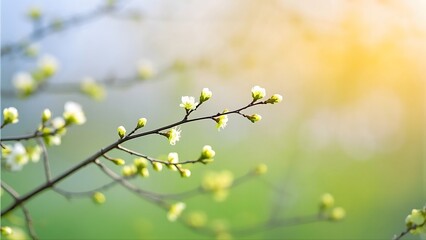 Branch with Spring Flowers - Light Blurred Background