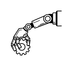 Robotic arm gripping a gear in a minimalistic style  