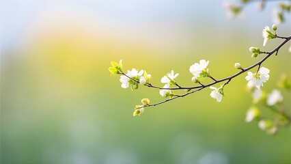 Delicate Spring Flowers on Branch - Warm Sunny Glow