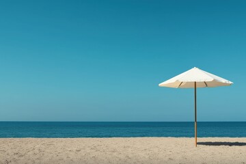 Relaxation under a bright umbrella on the serene beach during a sunny day by the calm ocean Generative AI