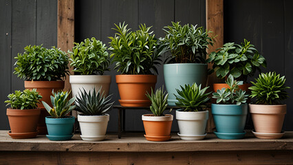 Collection of potted plants with empty space